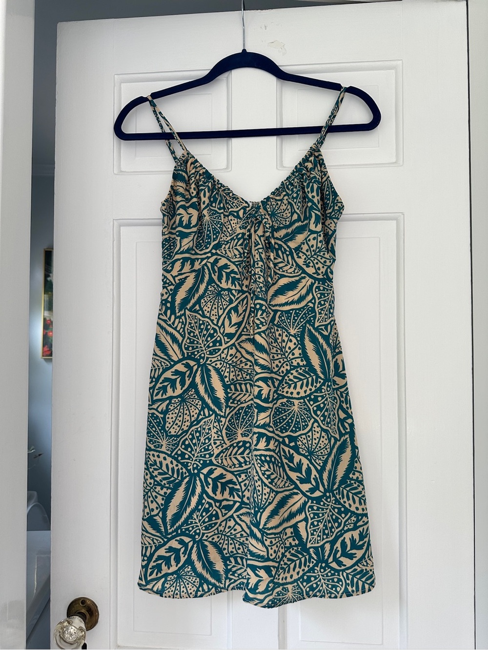 Sienna Sky Tan Teal Tropical Summer Mini Dress in Size Extra Small